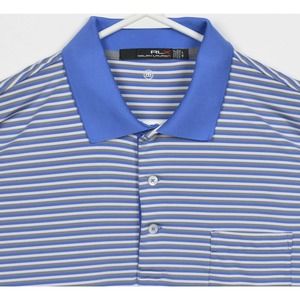 RLX Ralph Lauren Men's Large Wicking Blue Gray Striped Golf Pocket Polo Shirt